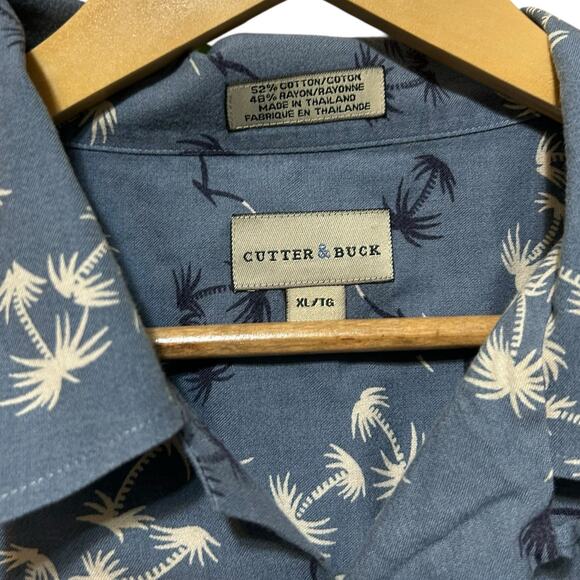 Cutter & Buck Men Hawaiian Button Shirt XL Blue Palm Print 2007 Windows Division - Picture 2 of 7